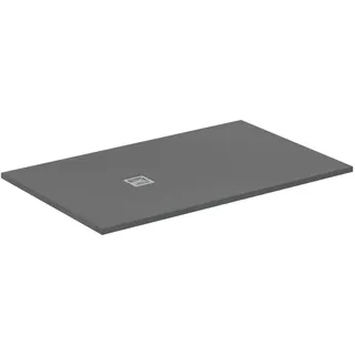 Ideal Standard - Ultra Flat S+, rechteckige ultradünne Duschwanne aus Kunstharz in Steinoptik, 160 x 100 cm, Ideal Solid, Abfluss auf der kurzen Seite, Betongrau