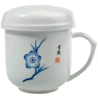 lachineuse – Asiatische Teetasse mit Blumenmuster – Porzellantasse mit Teesieb und Deckel – Farbe Blau und Weiß – Geschenkidee für traditionelles chinesisches Geschirr – Kleine Asia-Porzellan-Tasse
