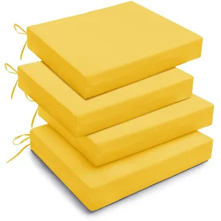 downluxe Outdoor-Stuhlkissen, wasserdicht, quadratisch, Memory-Schaum, Sitzkissen mit Bindebändern für Garten, Terrasse, 47 x 40,6 x 7,6 cm, Gelb, 4 Stück