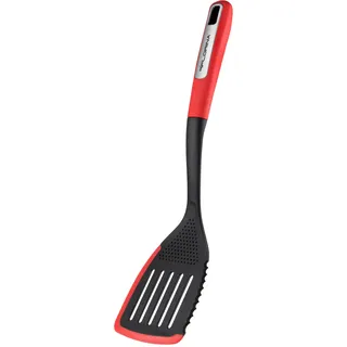 FLORINA Pfannenwender aus Silikon 34 cm | Wender MARS mit Rutschfestem Soft-Touch Griff | Wendespatel mit Aufhängeöse | Hitzebeständiger Küchenhelfer | Spülmaschinenfest | Farbe: Rot/Schwarz