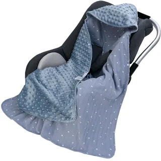 amo nenes Einschlagdecke Universal 100% Baumwolle, 90 * 90cm Doppelseitig Kuscheldecke mit Kapuze für Buggy Autositz, Kinderwagen Babydecke, Baby Decke Neugeborene, Ganzjahresdecke, Unisex, Blau-grau
