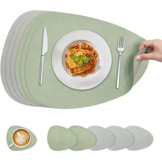 KitchenBoss Tischsets Abwaschbar und Untersetzer: Platzsets Abwaschbar Platzdeckchen Doppelseitigen Tischset Für den Einsatz in Küchen, Esszimmern und Büros (Grün + Grau), 40X30cm,4PCS
