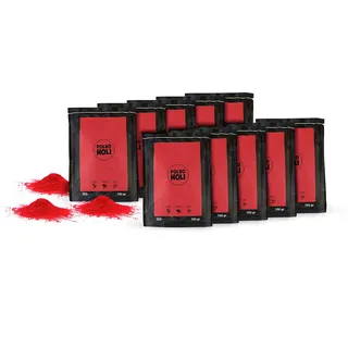 POLVO HOLI - Paket 10 Beutel Holi Pulver von 100 Gramm - 1 Kg Holi-Pulver (Rot)