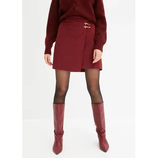 Lederimitatrock BONPRIX "Lederimitat-Rock in Wickeloptik", Damen, Gr. 46, rot (rubinrot), Web, Obermaterial: 90% Polyester, 10% Elasthan, unifarben, ausgestellt kurz, Röcke Lederimitatrock, aus Polyester und Elasthan, ausgestellte Passform, mit Wickeloptik