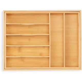 Relaxdays Besteckkasten ausziehbar 7-9 Fächer 5 x 34-50,5 x 44,5 cm Holz Braun