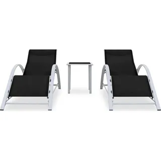 vidaXL Sonnenliegen 2 Stk. mit Tisch Aluminium Schwarz - Schwarz