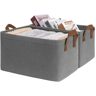 TIMEYARD Aufbewahrungsbox, Korb Aufbewahrung, Aufbewahrungskorb für Badezimmer, Regal, Schreibtisch, Bad, Wäschekorb Faltbar, Schrank Organizer, Rechteckig, 37L x 26B x 21H cm, 20L x 2, Grau