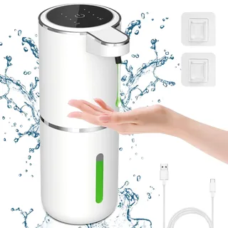 Cuteefun Automatischer Seifenspender, Leistungsanzeige, 380ml Elektrischer Flüssigseifenspender mit Sensor, 4 Kontrollstufen, Seifenspender Automatisch Wandmontage für Badezimmer, Küche