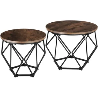 tectake Couchtisch 2er Set Benham, mit höhenverstellbaren Kunststofffüßen, Industrial Holz dunkel, rustikal , Holzwerkstoff , Rund , 50x40x50 cm , Wohnzimmer, Wohnzimmertische, Couchtische