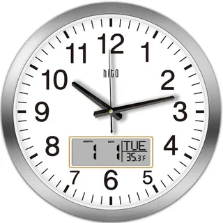 HITO 35,6 cm lautlose Wanduhr batteriebetrieben mit Temperatur und Datum, große Wanduhr für Wohnzimmerdekoration, Büro, Klassenzimmer, Schlafzimmer
