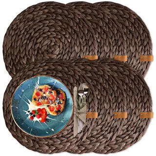 FRIHET® Tischset Oslo Set Rund Wasserhyazinthe Natur - (6, 38cm braun)