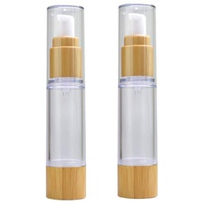 VASANA 2 Stück luftlose Pumpflaschen leer nachfüllbarer Kunststoff Vakuum-Emulsionsflasche, Lotionspender Kosmetik-Ampullen Behälter mit Bambus-Pumpkopf