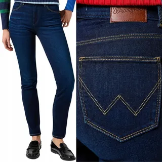 Wrangler SLIM Straight High-Waisted Damenjeans, marineblau, Größe W30 L32 - Blau