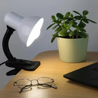 LUMILED Schreibtischlampe klassisch Leselampe Tischleuchte Flexibler Hals Arbeitsleuchte mini Nachttischlampe E27 Fassung Tischlampe aus Metall Kinderzimmer für Lesen Studieren Mädchen Junge weiß - Weiß