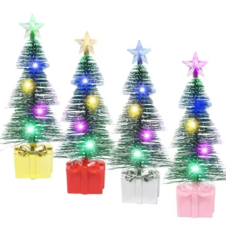4 Stück LED Mini Weihnachtsbaum, Tannenbaum Künstlich Klein, Bunte Lichter Weihnachtsbaum, Mini Weihnachtsbaum Künstlich, Mini Weihnachtsbaum mit Beleuchtung, Weihnachten Deko Tisch