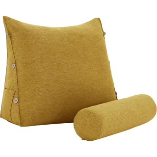 strusery Lesekissen für Erwachsene - Rückenstützkissen mit Lendenkissen, Sitzkissen zum Lesen, Fernsehen und Entspannen (Polyester-Gelb)