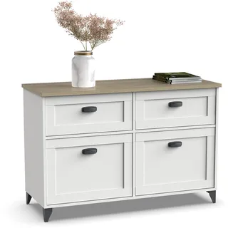 Muebles Pitarch | Vintage Sideboard für Wohn- und Esszimmer, Buffet, Beistellschrank, 2 Türen und 2 Schubladen, Weiß und Eiche Cambrian, 80x120x47 cm, Speisekammer, Küche, Büro, Modell Toscana