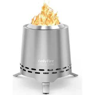 Feuerstelle Tisch Smokeless Feuer Bowl mit Topfhalter und Tragetasche Sichere Verbrennung Tischfeuerstelle Funktioniert mit Pellets oder Holz Kegelförmig Silber
