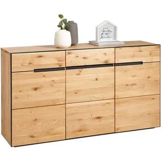 Linea Natura Sideboard , Anthrazit, Eichefarben , Holz, Metall, Holzwerkstoff , Wildeiche , furniert, teilmassiv , 3 Fächer , 1 Schubladen , 152x84x38 cm , stehend , Holzmöbel, Kommoden Holz, Sideboards Holz