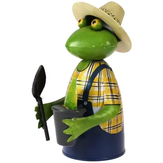 Lenzbach Zaunhocker Frosch Gärtner mit Pflanze und Schaufel 22 cm Figur aus Blech Metall Garten Pflanzenliebhaber Deko Garten Balkon Dekofigur Pfostenhocker Froschkönig