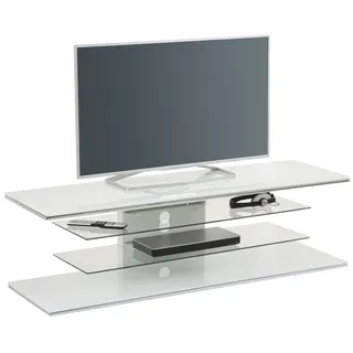 TV-Rack "7725" aus Metall  / ESG-Sicherheitsglas in Weißglas mit 2 Einlegeböden. Abmessungen (BxHxT) 140x40x45 cm - Silber
