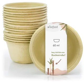 wisefood Zuckerrohr Dipschale - 100 Stück Bagasse Einweg Schale rund 60ml - ideal für Ketchup, Saucen oder Dips - Biologisch abbaubares Zuckerrohr Geschirr