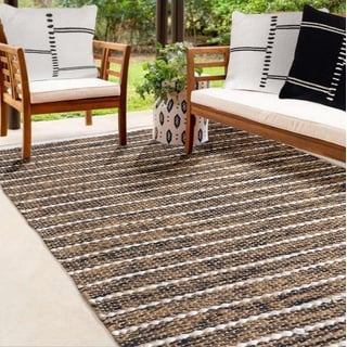 Atout Ciel Rechteckiger Teppich aus Jute und Baumwolle, gestreift, Schwarz, Beige, 100 x 150 cm