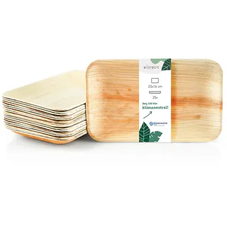 wiseware Palmblatt Teller - 25 Stück Einwegteller rechteckig 23 x 16 cm - biologisch abbaubares Palmblattgeschirr - kompostierbares Partygeschirr - Bio Einweggeschirr