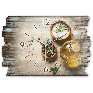 Kreative Feder Designer Wanduhr „Gewürze“ aus Holz 40x27cm im Shabby Style Design - Designeruhr mit flüsterleisem Uhrwerk ohne Ticken (Gewürze, leises Funkuhrwerk)