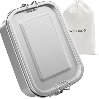 WELLGRO Edelstahl Dosen eckig - 550ml 850ml 1400ml 2400ml auslaufsicher Metall Brotdose Lunchbox, Kapazität:850 ml