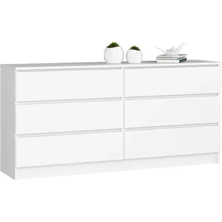 Kommode weiß 160cm breit mit 6 Schubladen, Schlafzimmer und Wohnzimmer, vielseitig einsetzbar für Flur und Kinderzimmer - Weiß