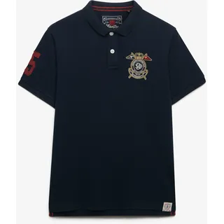 Poloshirt SUPERDRY "CREST POLO", Herren, Gr. S, schwarzest navy, Single Jersey, Obermaterial: 100% Baumwolle, bedruckt, relaxed fit normal, Rundhals, Shirts Poloshirt