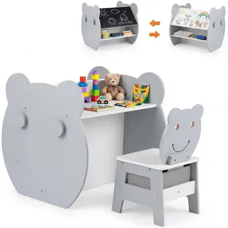Costway Kindertisch mit stuhl grau(2-tlg) , Grau , Holzwerkstoff , 59.5x60x60 cm , Babymöbel & Kindermöbel, Kinderzimmer & Jugendzimmer, Kindersitzgruppe