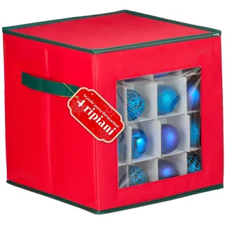 Avilia Organizer für 64 Weihnachtskugeln aus TNT 30 x 30 x 30 cm mit transparentem Frontfenster, modularen Fächern und robustem Reißverschluss für Weihnachtsdekorationen, leicht zu verstauen und zu