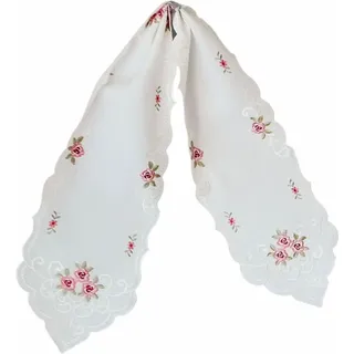 Tischdecke Tischtuch Stickerei Rosen Blüten Frühling Tischläufer Bogenrand 25 x 160 cm - Weiß