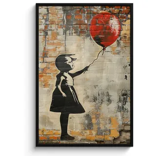 MuchoWow Poster MIT Rahmen Graffiti - Banksy - Mädchen - Straßenkunst Bilderleiste 80x120 cm , Sandfarben , Papier , Rechteckig , 80x120 cm , gerahmt , Bilder & Rahmen, Bilder