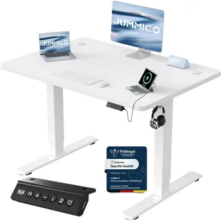 JUMMICO Höhenverstellbarer Schreibtisch mit USB-Ladeanschluss 100 x 60 cm, Schreibtisch Höhenverstellbar Elektrisch, Steh-Sitz Tisch Stehpult Verstellbarer Computertisch,Standing Desk,Weiß