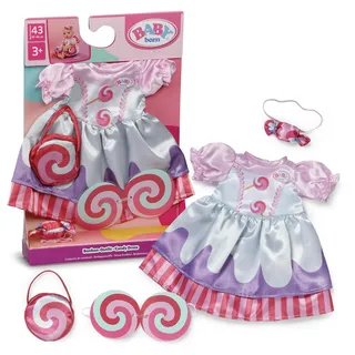 BABY BORN Bonbon-Outfit mit Kleid, Tasche, Brille und Haarband für 43cm Puppe
