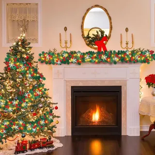 Ikodm Weihnachtsgirlande, 2er 5m Künstliche Tannengirlande mit 100 LEDs Warmweiß inkl.Deko und Fernbedienung, Weihnachtsdeko USB 8 Modus Lichterketten,Weihnachten Girlande