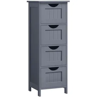 VASAGLE Badezimmerschrank, Badschrank, Beistellschrank mit 4 Schubladen, 30 x 30 x 82 cm, für Badezimmer, Wohnzimmer, Esszimmer, Küche, modern, grau LHC040G01