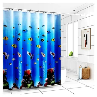 PEVA Duschvorhang Meereswelt 300x200CM Badezimmer Deko Blau