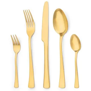 Ibenzoa® 30-teiliges goldenes Besteckset aus Edelstahl für 6 Personen – Messer, Tafelgabeln, Salatgabeln, Ess- & Teelöffel, matt - Gold