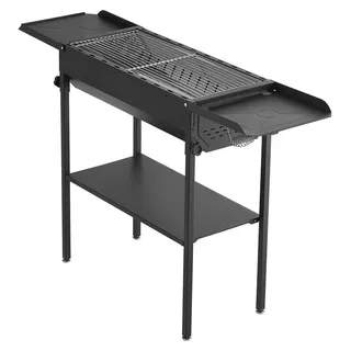 Faltbarer Holzkohlegrill, tragbarer Holzkohle-Barbecue-Grill mit verstellbarer Höhe und zusammenklappbaren Seitentischen, hochwertige, outdoor-geeignete Grillgeräte aus pulverbeschichtetem Stahl für Camping und Gartenpartys