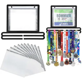 GEMLORD Medaillenhalter zum Aufhängen an der Wand, zum Aufhängen, für Medaillen und Medaillen, quadratische Form, mit Lätzchenhalter, minimale Anzeige von 40 Medaillen und 20 Rennlätzchen