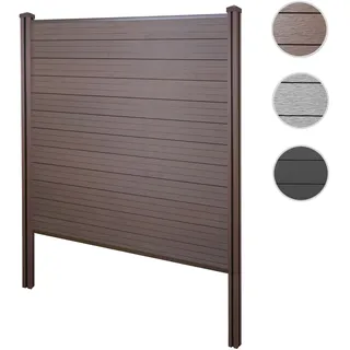 WPC-Sichtschutz Sarthe, Windschutz Zaun, WPC-Pfosten zum Einbetonieren ~ Basiselement, 195cm braun