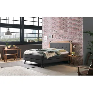 HASENA Boxspringbett Oakland, Boxspringbett, Industrial Look, Kopfteil aus Wildeiche, Used-Look, schwarz