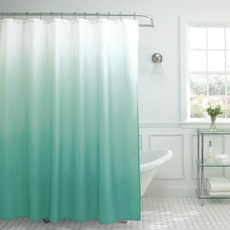 Creative Home Ideas - Strukturiertes Stoff-Duschvorhang-Set, enthält 12 leicht gleitende Metallringe, Moderne Badezimmer-Dekor, maschinenwaschbar, Maße: 177,8 x 182,9 cm, Marineblau Ombre