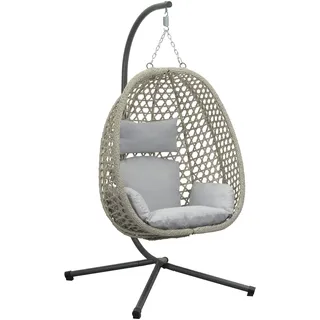 Koll Living Outdoor Hängesessel Luna | Rattanoptik Beige | Wetterfester Gartensessel mit Stahlgestell & Komfortkissen | UV-beständig & wasserabweisend | 95 x 103 x 197 cm