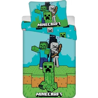 Bettwäsche Baumwolle Minecraft Mobs Here 140x200, 70x90 cm - Blau, Grün