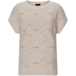 Rundhalspullover GOLDNER "Baumwollpullover mit Rautenstruktur", Damen, Gr. 42, beige (stein), Obermaterial: 48% Baumwolle CO. 48% Polyacryl PAN. 4% metallisierte Fasern MTF., gerade, U-Boot-Ausschnitt, Pullover Rundhalspullover, Rippenstruktur im Querverlauf